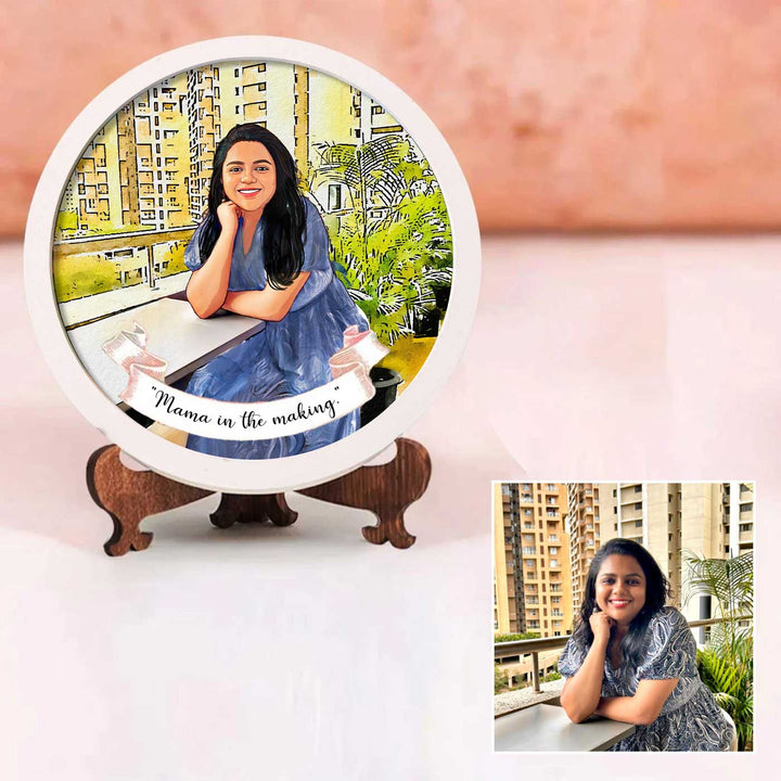 Photo Caricature Name Plate With Stand 6 - Personalized Circular Plate Display