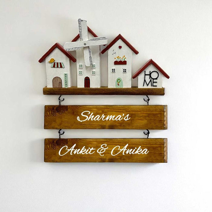 Personalized White Mini Windmill Theme Wooden Name Plate