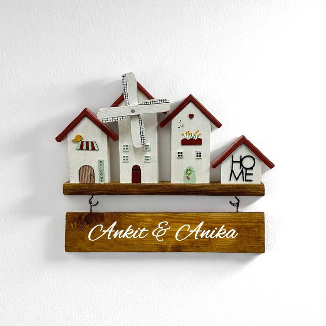 Personalized White Mini Windmill Theme Wooden Name Plate
