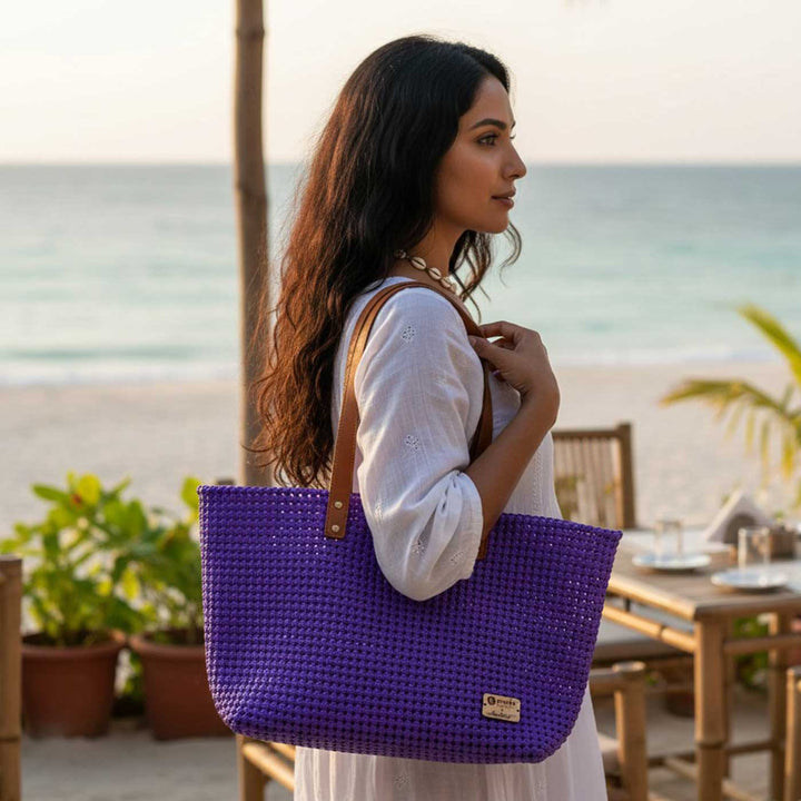 Purple Solid Mukhya Knot Handmade Koodai Beach Bag