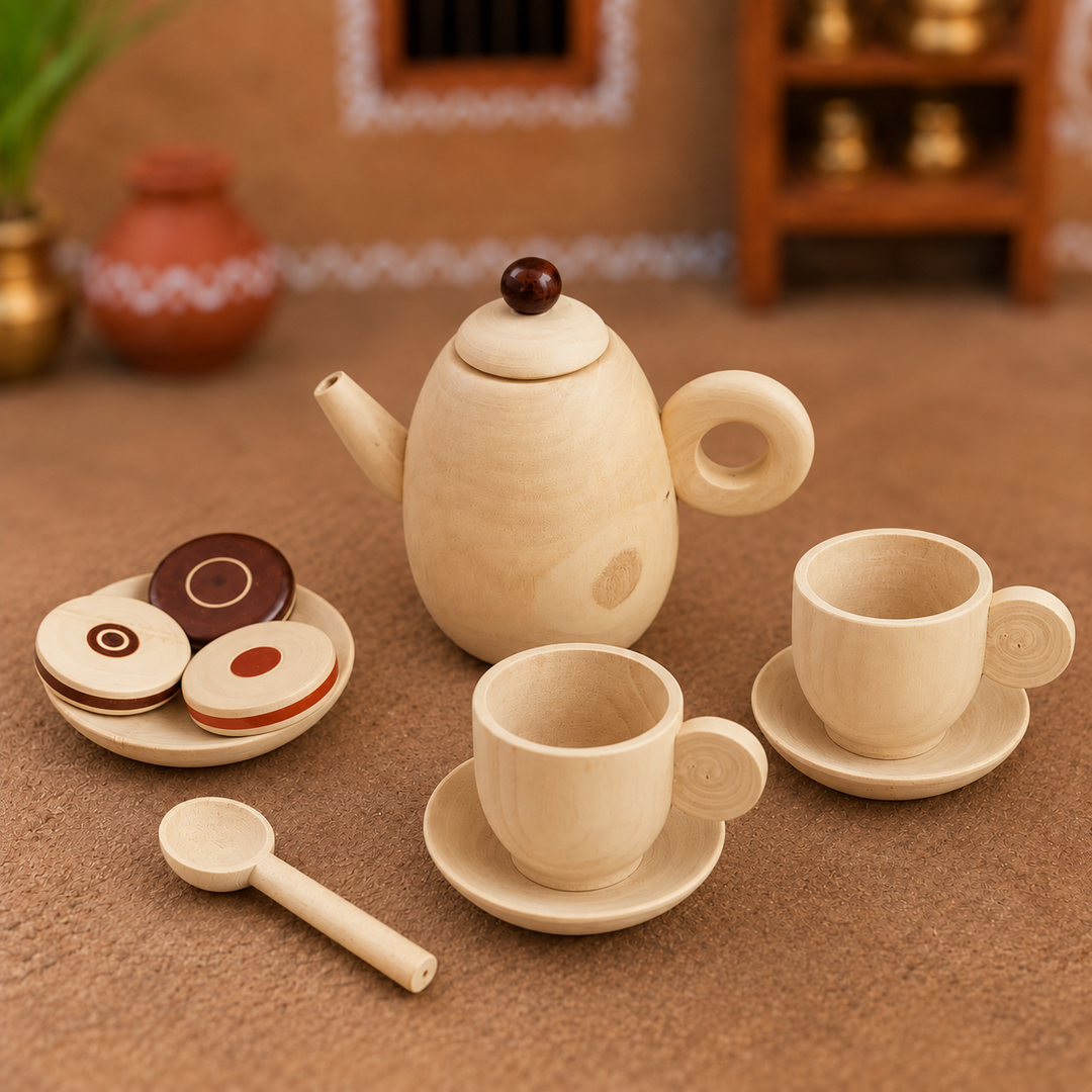Wooden Mini Tea Set | Handmade Etikopakka Pretend Play Toy | 3–8 Years