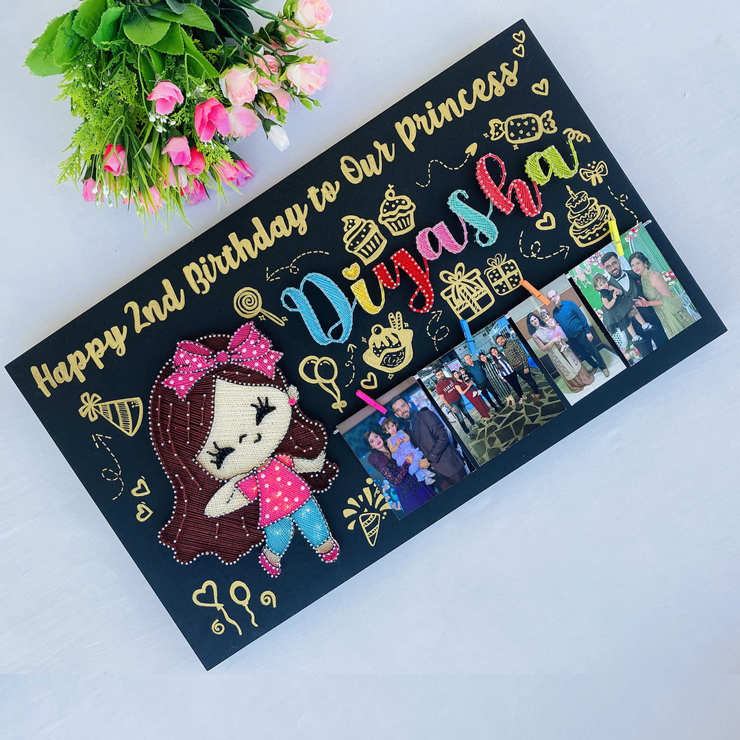 Personalised Kids Birthday Theme String Art Name Plate - Personalized Name with Photo Display