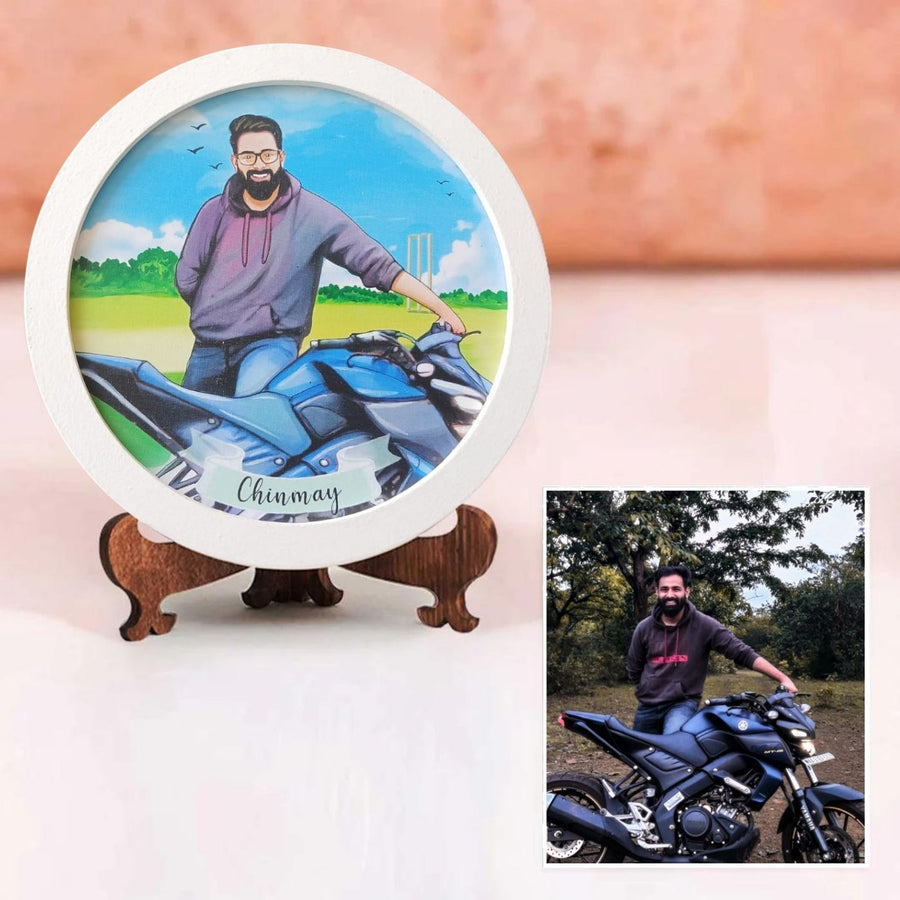 Photo Caricature Name Plate With Stand For Individuals - Front View with Personalized Illustration