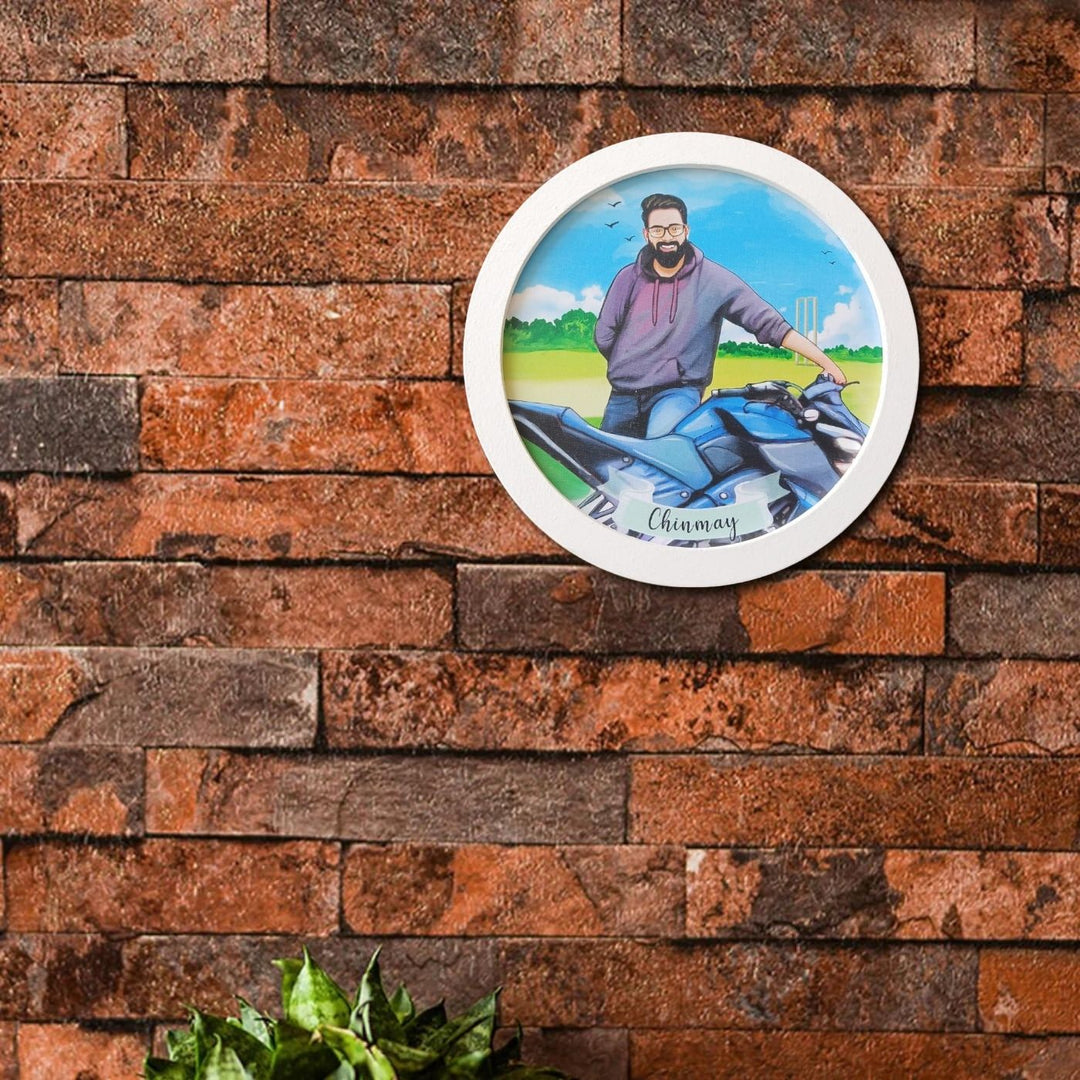 Photo Caricature Name Plate With Stand For Individuals - Mounted on Brick Wall Close-up