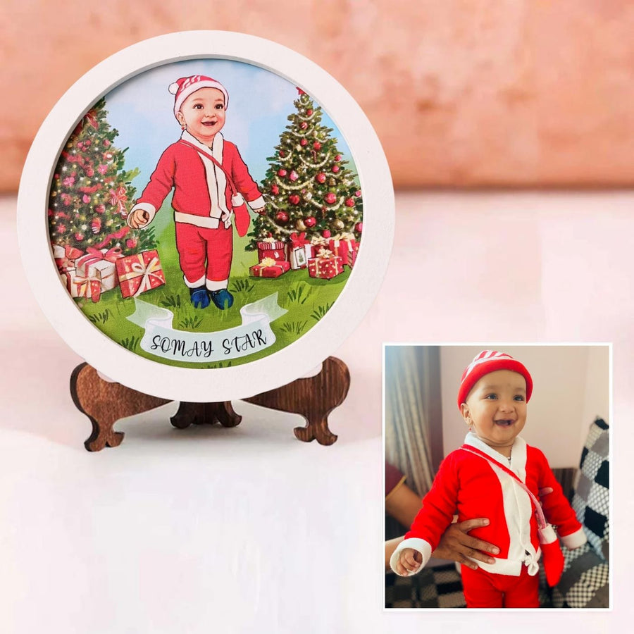 Photo Caricature Name Plate With Stand For Kids 1 - Front View with Personalization Example