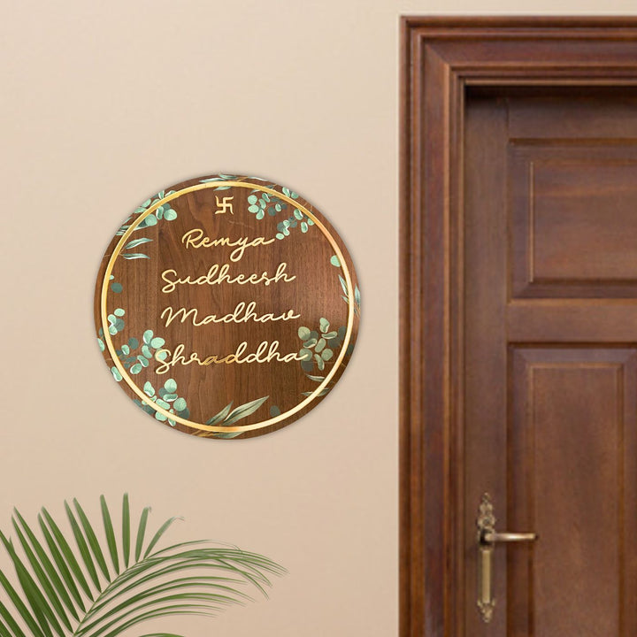 Personalised Wooden Floral Round Nameplate Copy - Mounted on Wall Next to Door