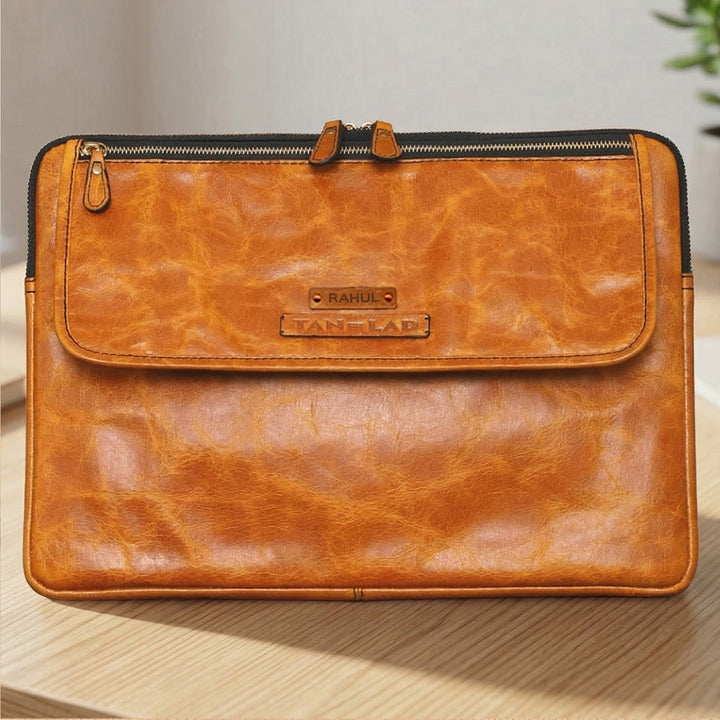Personalized Mustard Yellow Robert Jr. Leather Laptop Sleeve