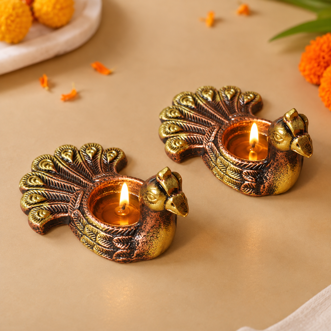 4 pc | Handmade Peacock Terracotta Tealight Holder