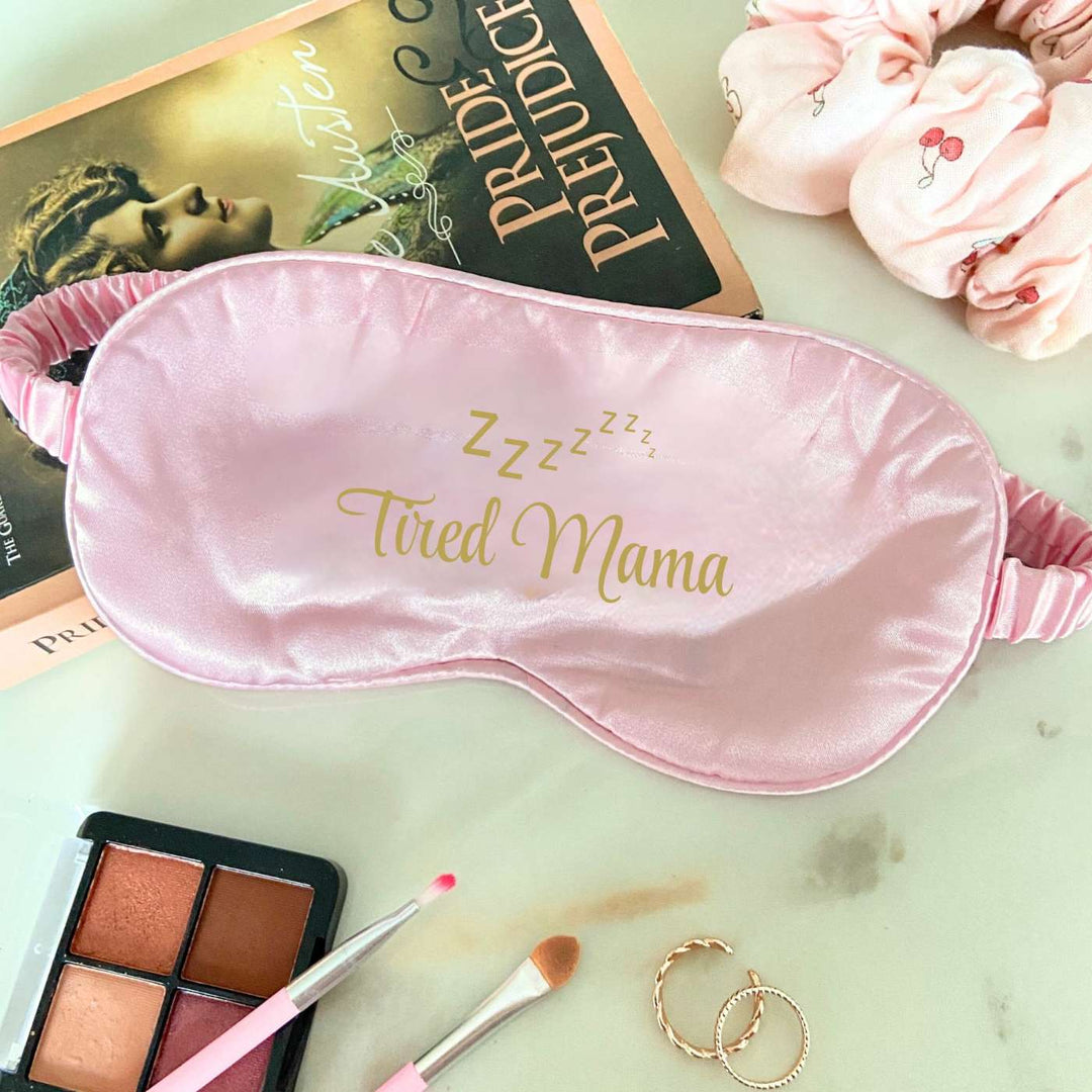 Customized Handmade Printed Tired Mama Satin Eye Mask For Mothers