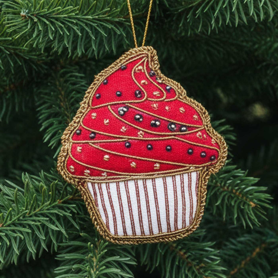 Small Maroon Cupcake Sequin Premium Zardozi Ornament