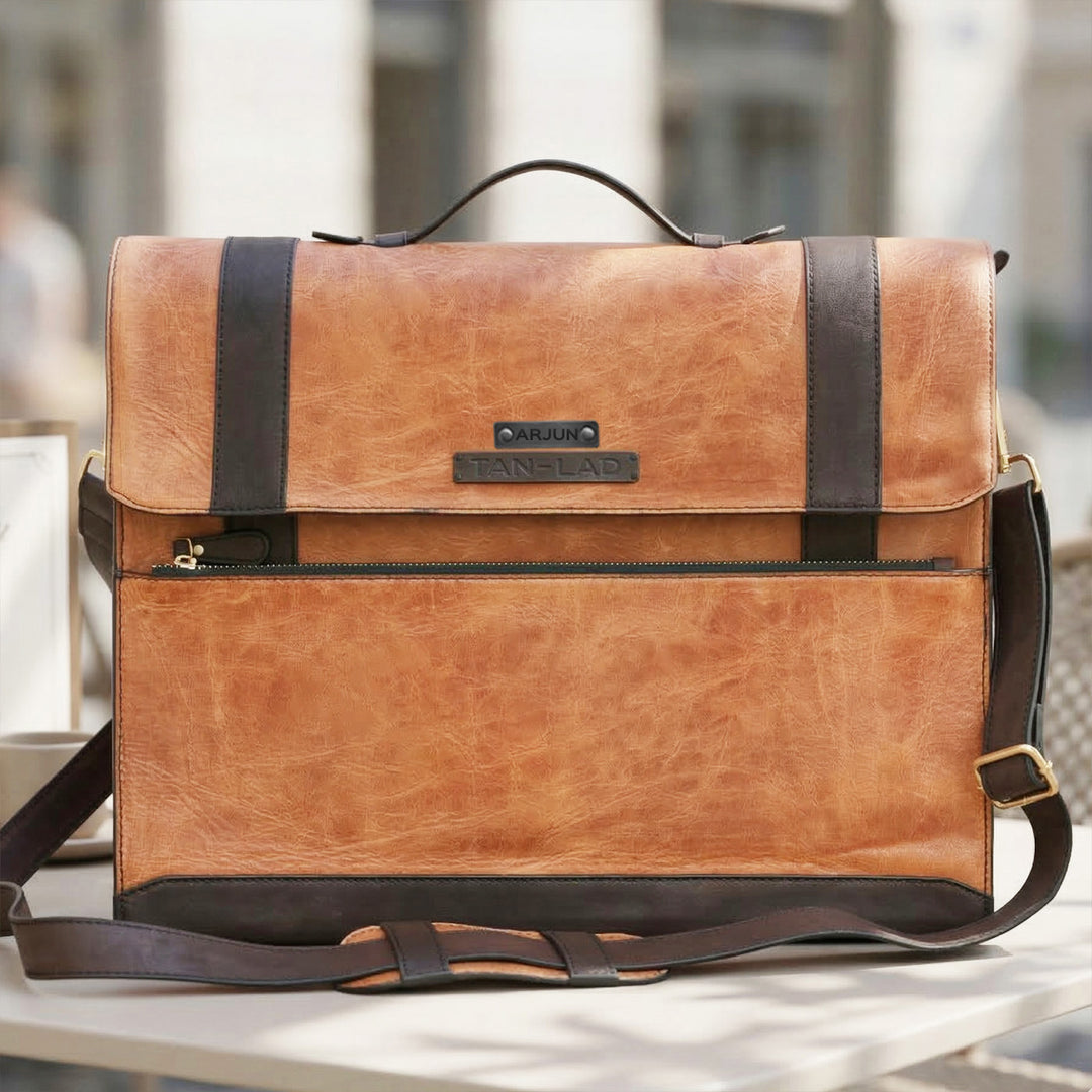 Personalized Light Brown Basta Leather Briefcase