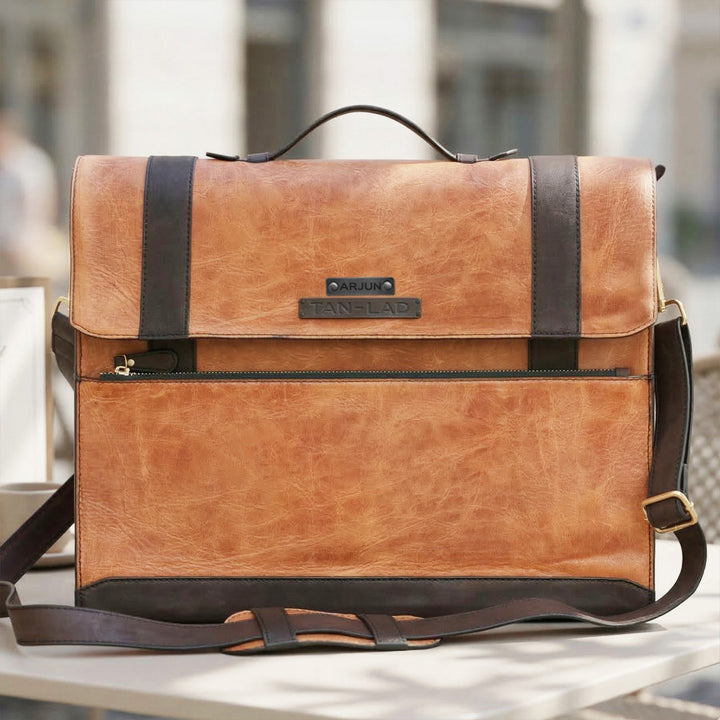 Personalized Light Brown Basta Leather Briefcase