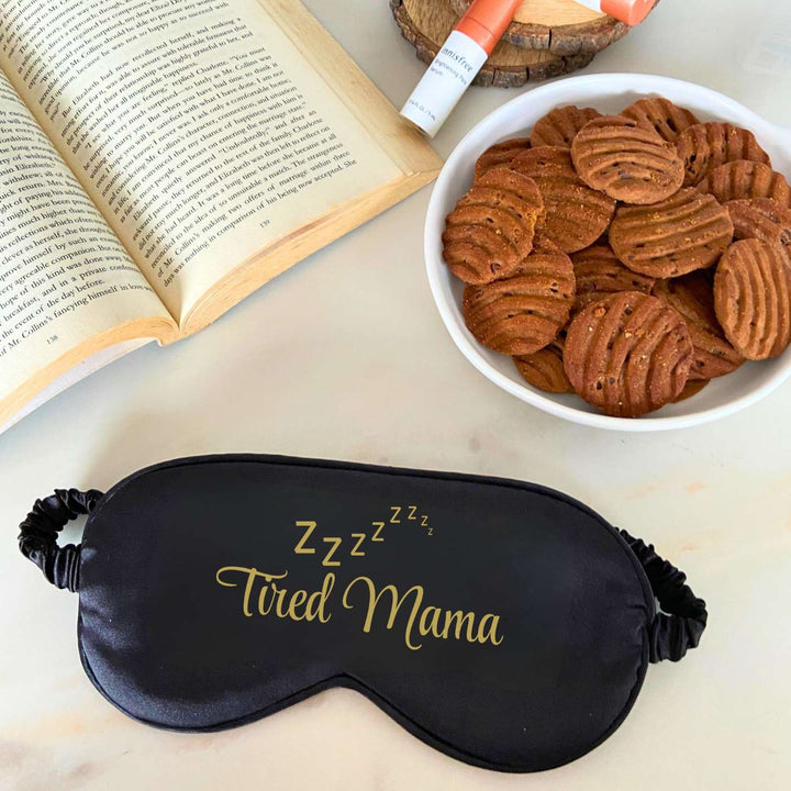 Customized Handmade Printed Tired Mama Satin Eye Mask For Mothers
