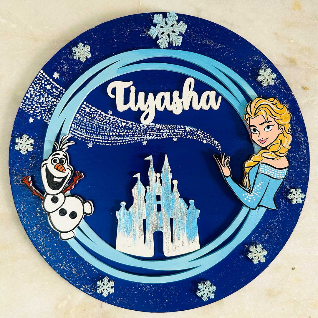 12 Inch Personalized Hand Painted Frozen Adventure Mdf Wood Hanging With 3D Letters - Top View with Name Personalization
