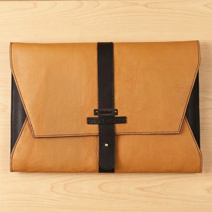 Personalized Orange & Brown Envelope Leather Laptop Sleeve