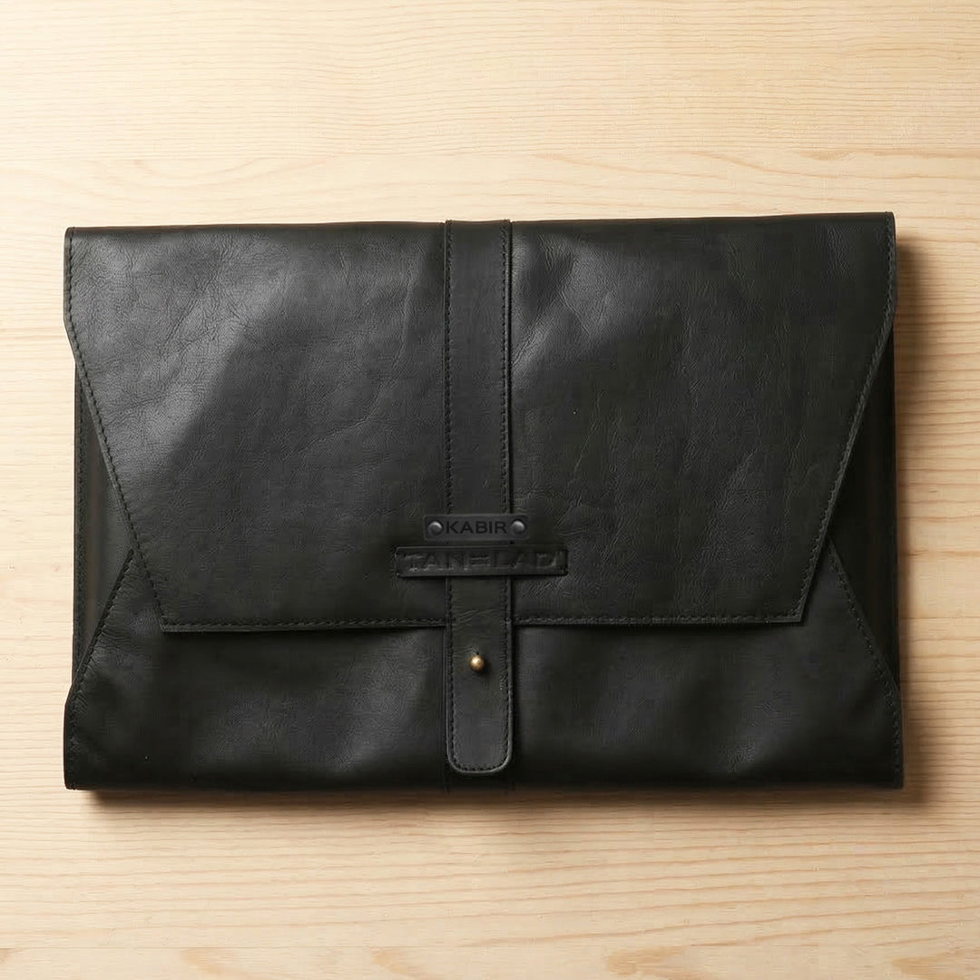Personalized Black Envelope Leather Laptop Sleeve