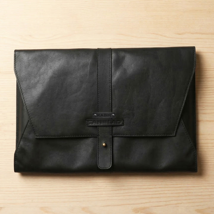Personalized Black Envelope Leather Laptop Sleeve