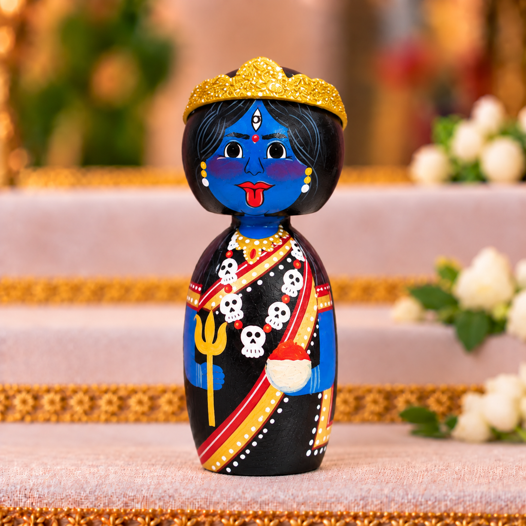"Goddess Kaali" Themed Wooden Doll For Golu/Festive Decor