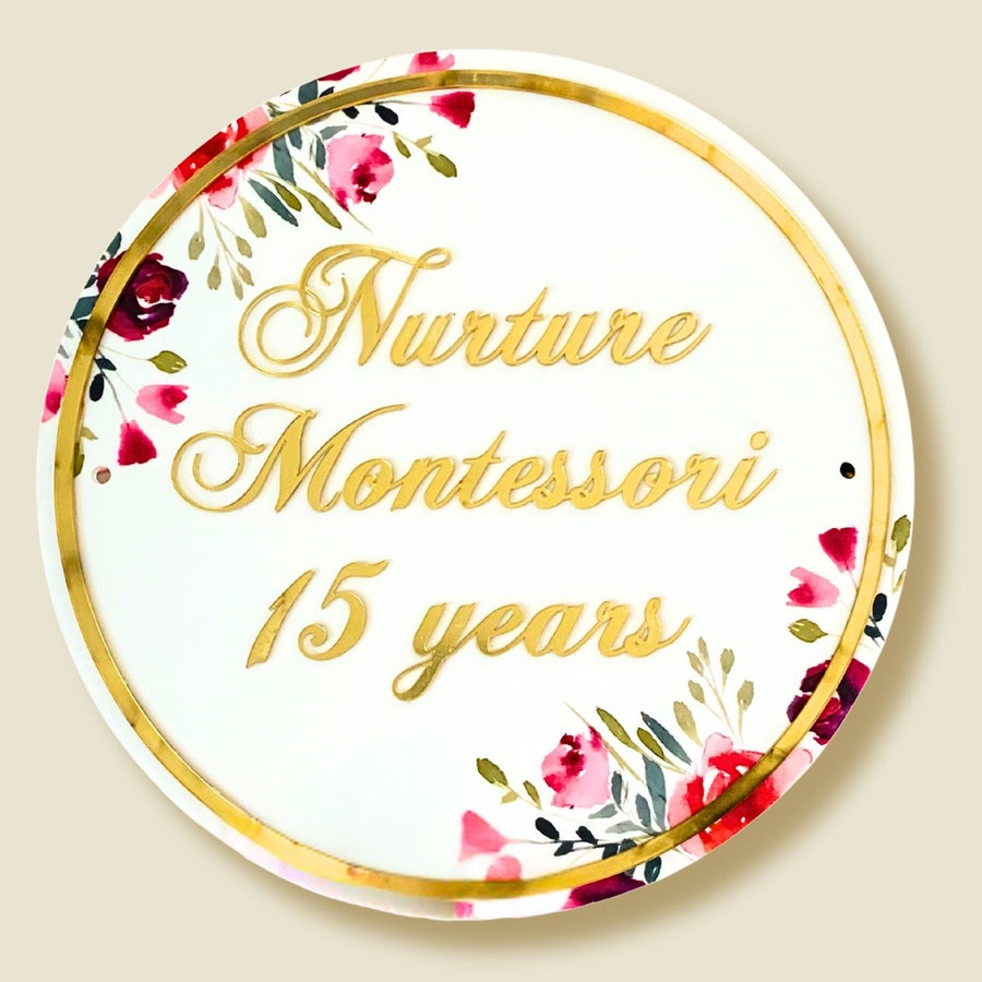 Personalised Printed Floral Round Acrylic Nameplate Copy 3 - Front View with Text Personalization