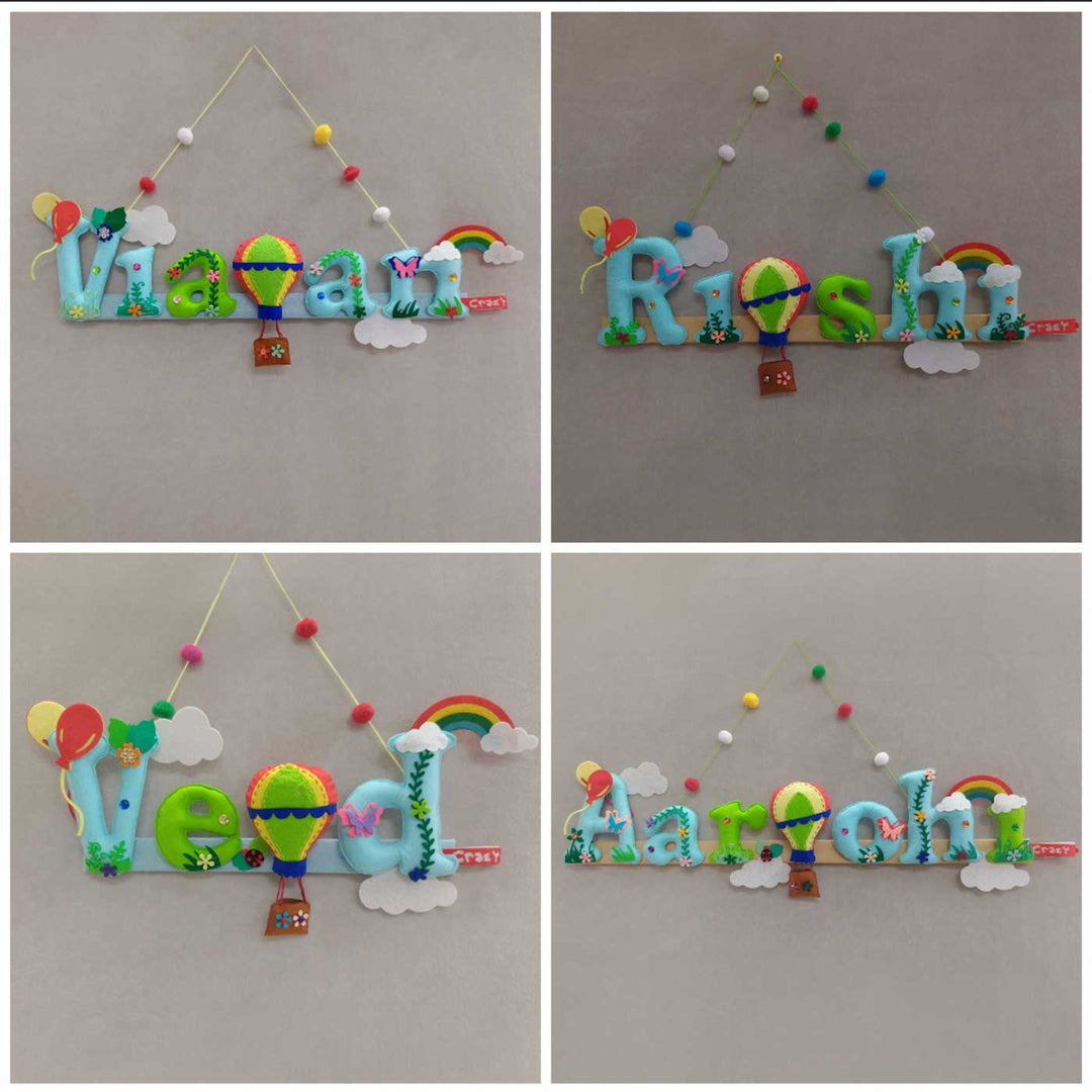 Handcrafted Personalized Balloon Themed Felt Name Plate For Kids - Four Personalized Name Hanging Examples