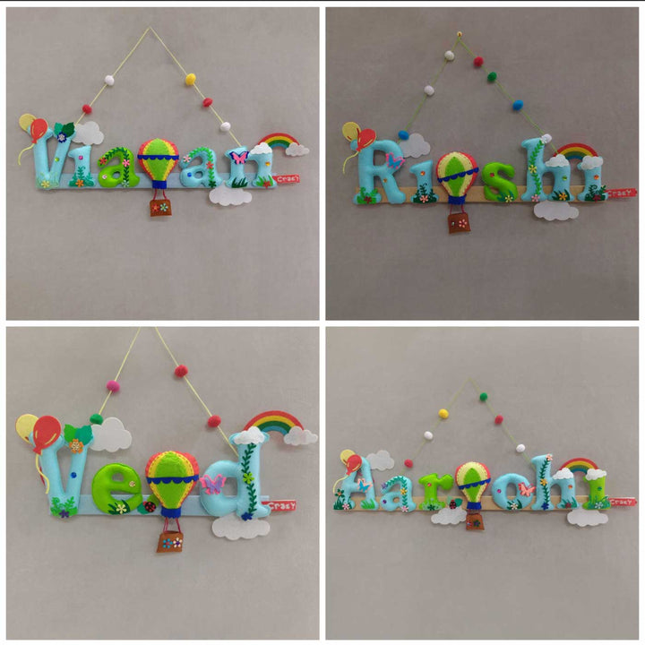 Handcrafted Personalized Balloon Themed Felt Name Plate For Kids - Four Personalized Name Hanging Examples