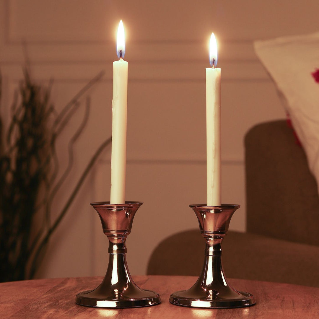 Handmade Nickel Plated Taper Candle Holder | Set Of 2