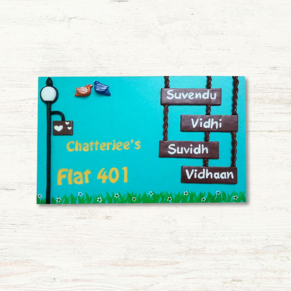 Handmade Simple Family Personalised Name Plate - Front View on Wall Background
