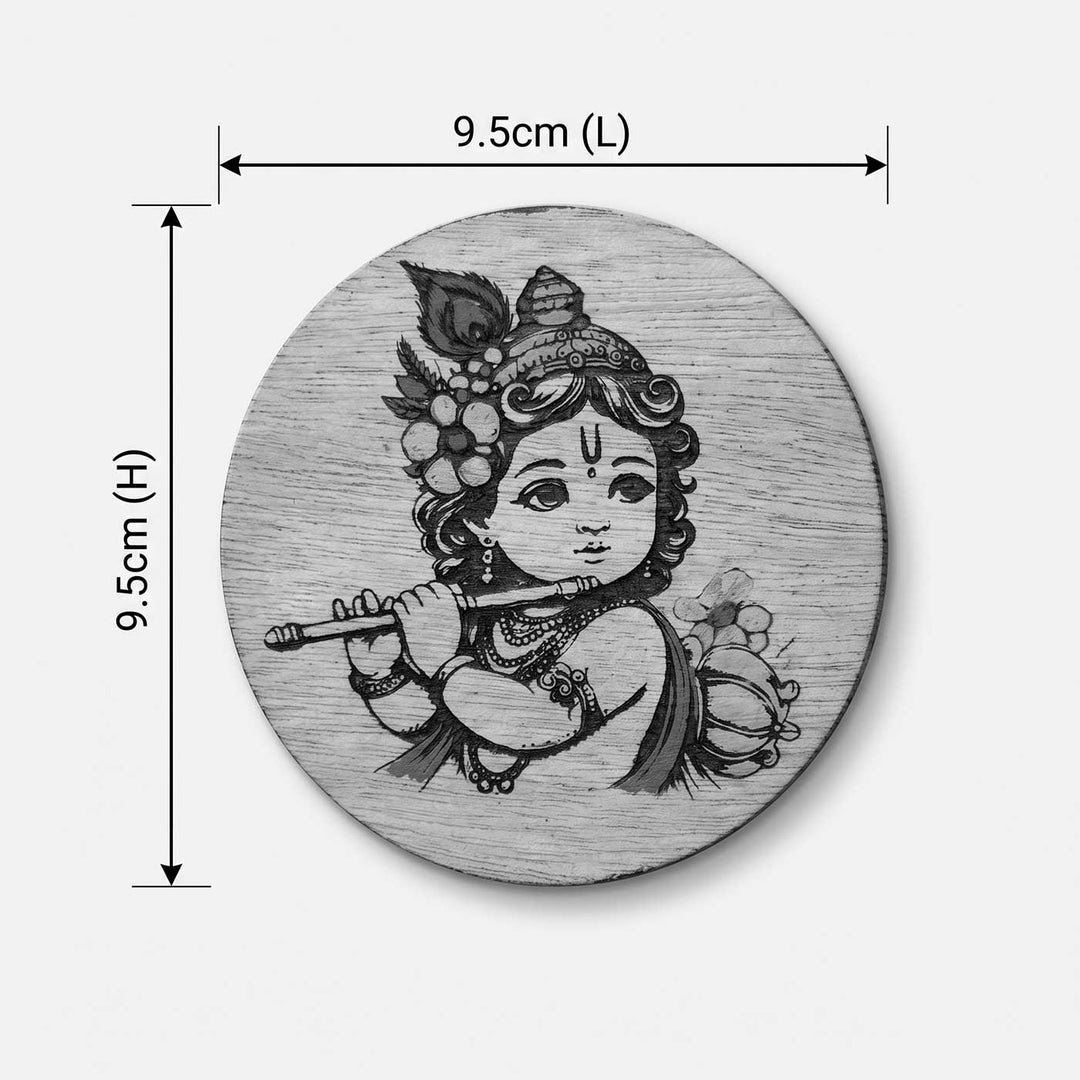 Engraved & Hand-Painted Flute Krishna Mahogany Wood Fridge Magnet