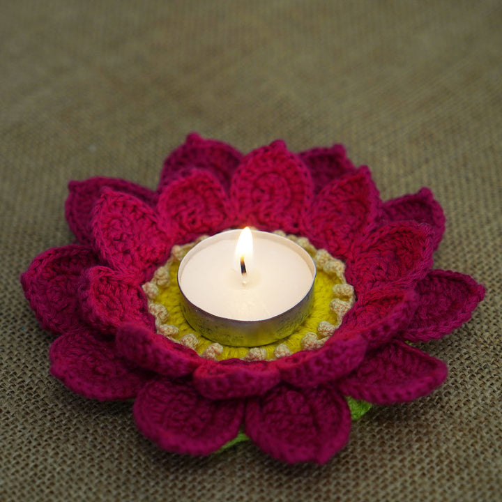 5.5 Inch | Handmade Crochet Lotus Tealight Holder