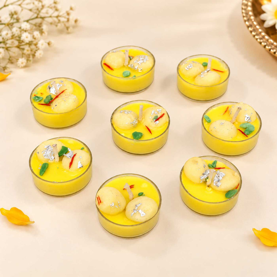 8 pc | Handmade Rasmalai Kesar Pista Scented Soy Wax Tealight Candle