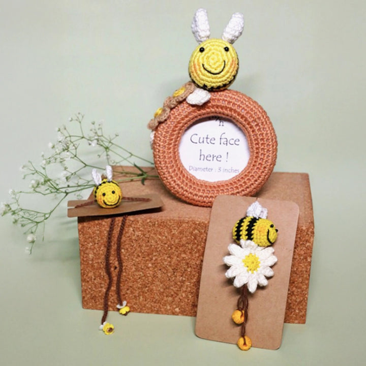 Handmade Crochet Honeybee Kids Rakhi With Roli Chawal - Grouped Product Display