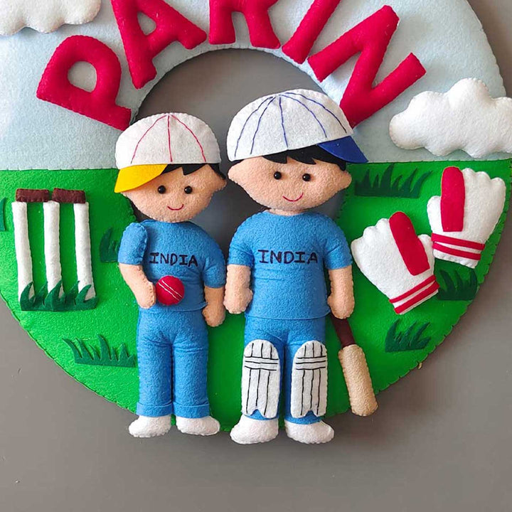 Personalized Soprts Theme Felt Kids Name Plate For Siblings - Name Personalization Example with Characters