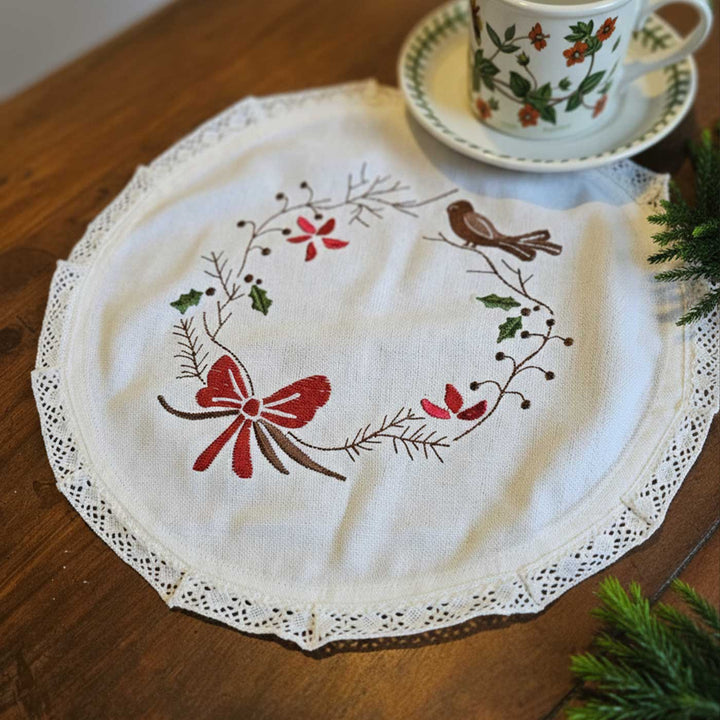 Handmade Cotton Embroidered Bird Design Table Mat