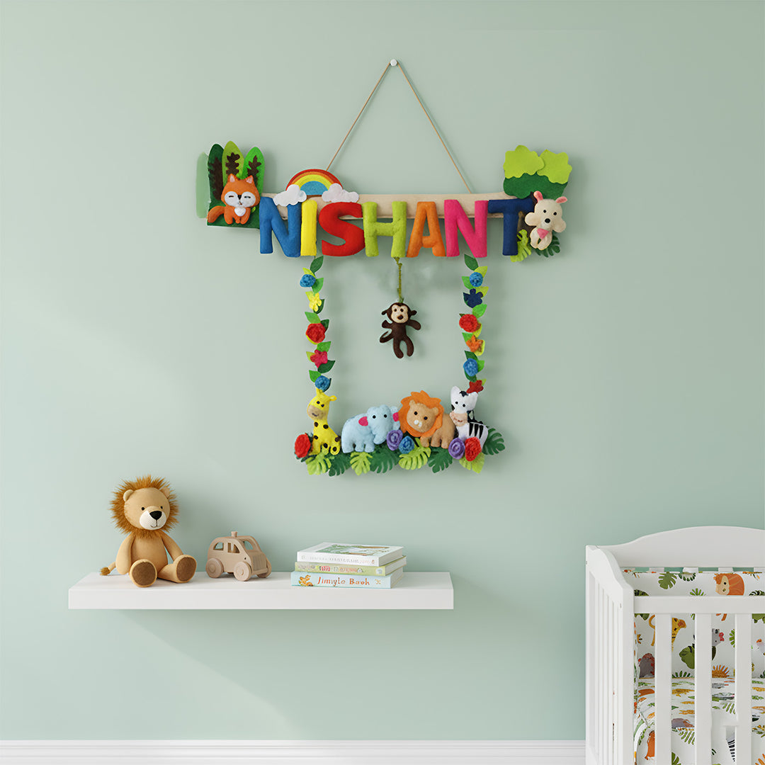Personalized Animal Kingdom Theme Felt Kids Name Plate