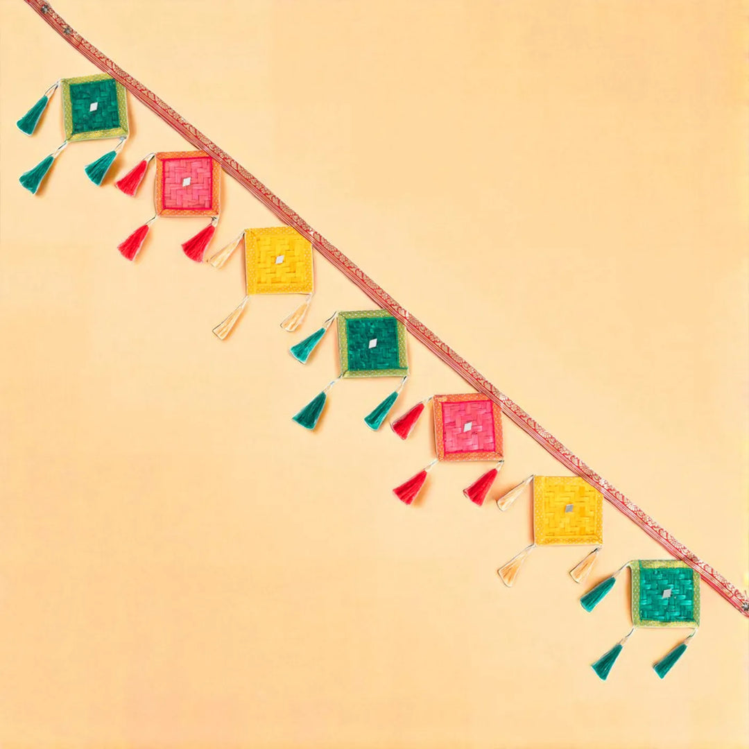 41 In | Multicoloured Kite Shaped Eco-Friendly Handmade Woven Bamboo Toran