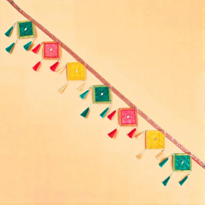 41 In | Multicoloured Kite Shaped Eco-Friendly Handmade Woven Bamboo Toran