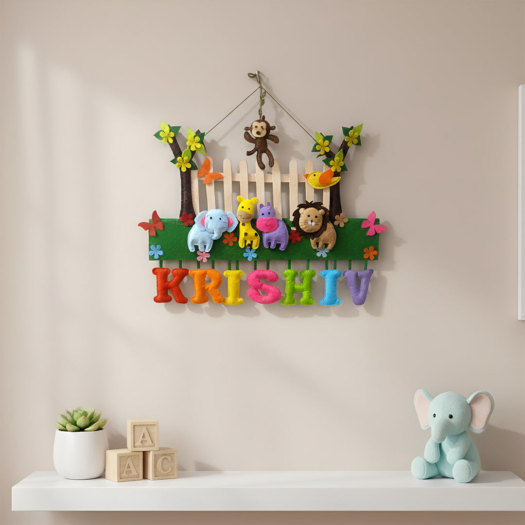 Personalized Jungle Theme With Fencing Felt Kids Name Plate