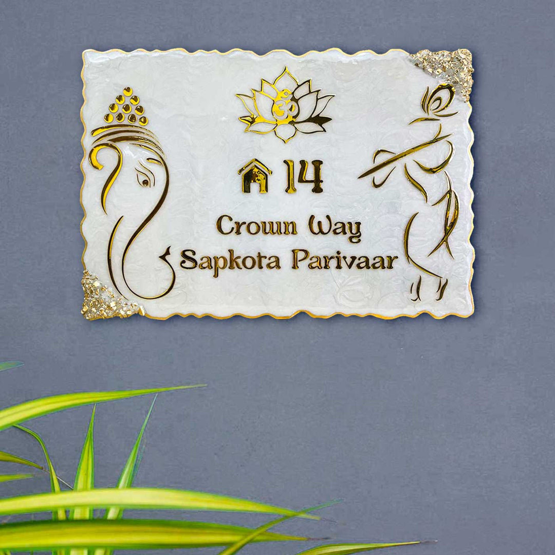 Personalized Resin Black And Gold Name Plate - Mounted on Exterior Wall