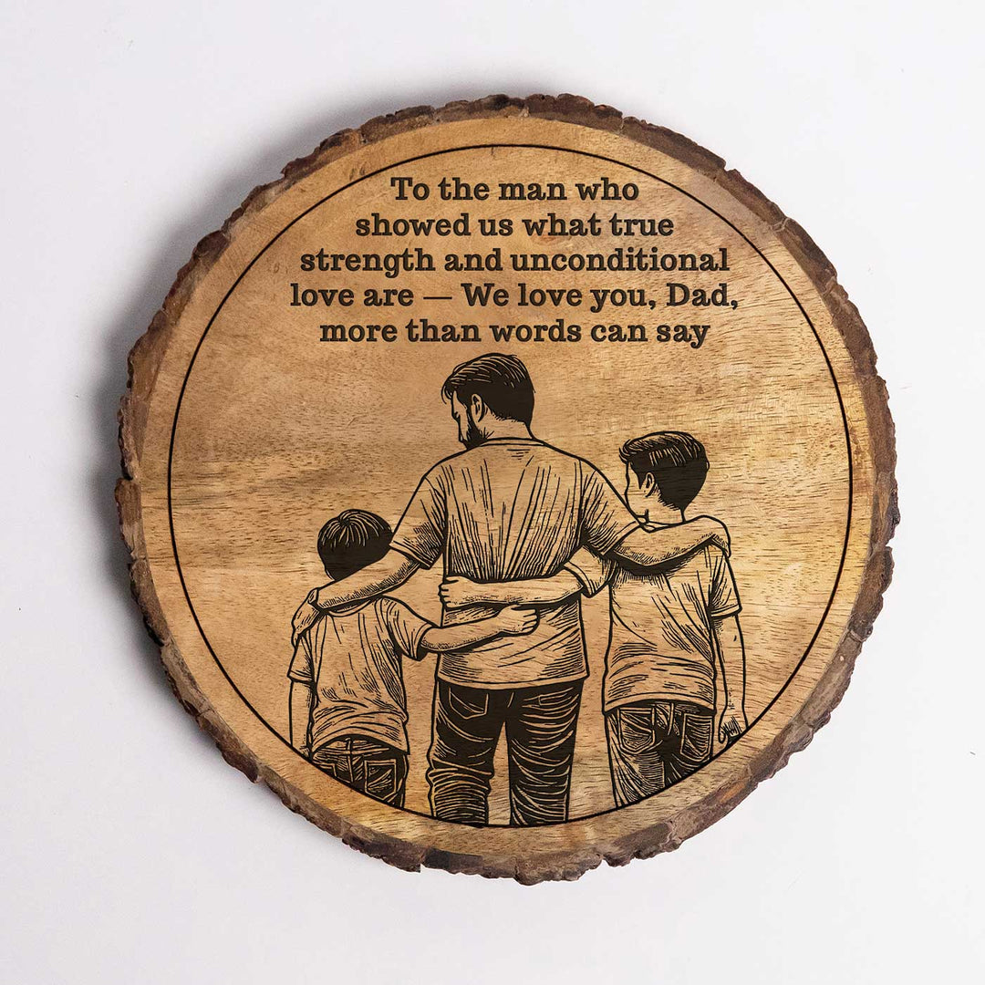 Personalized Hand Carved Engraved Dad And Children Theme Wooden Decorative Plaque