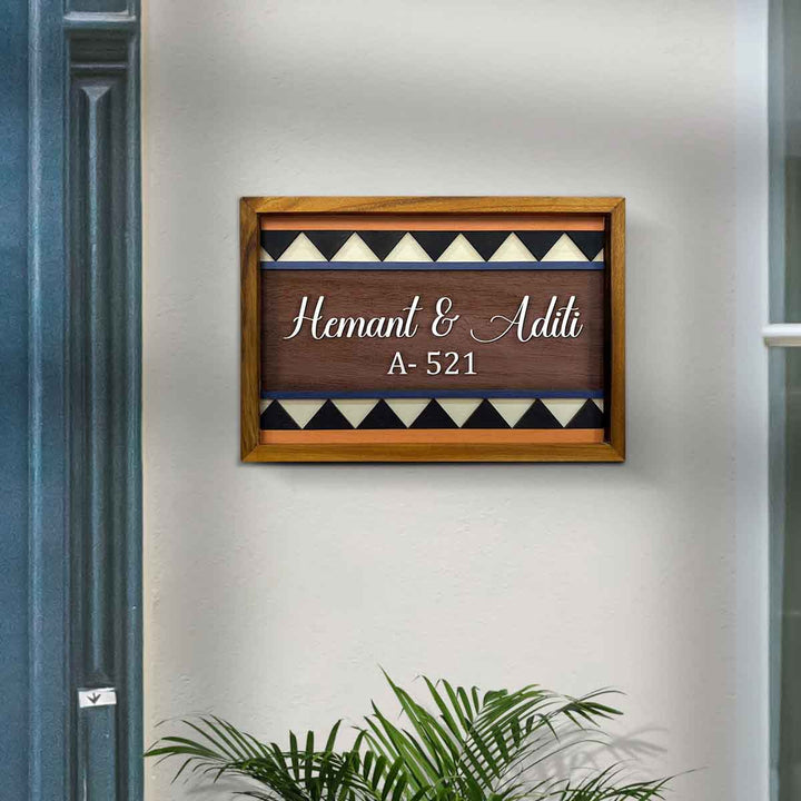 Wooden Personalized Framed Nameplate For Couples 1 - Mounted on Exterior Wall