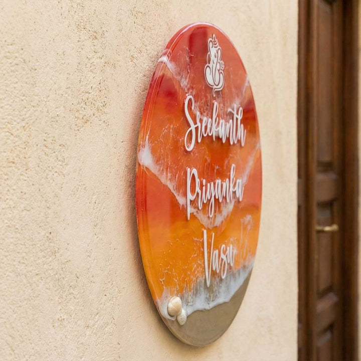 Orange Personalized Ocean Effect Round Resin Name Plate | With 3D Acrylic Letters