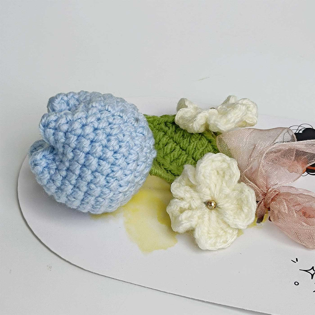 Handmade Crochet 3D Blue Tulip Greeting Card