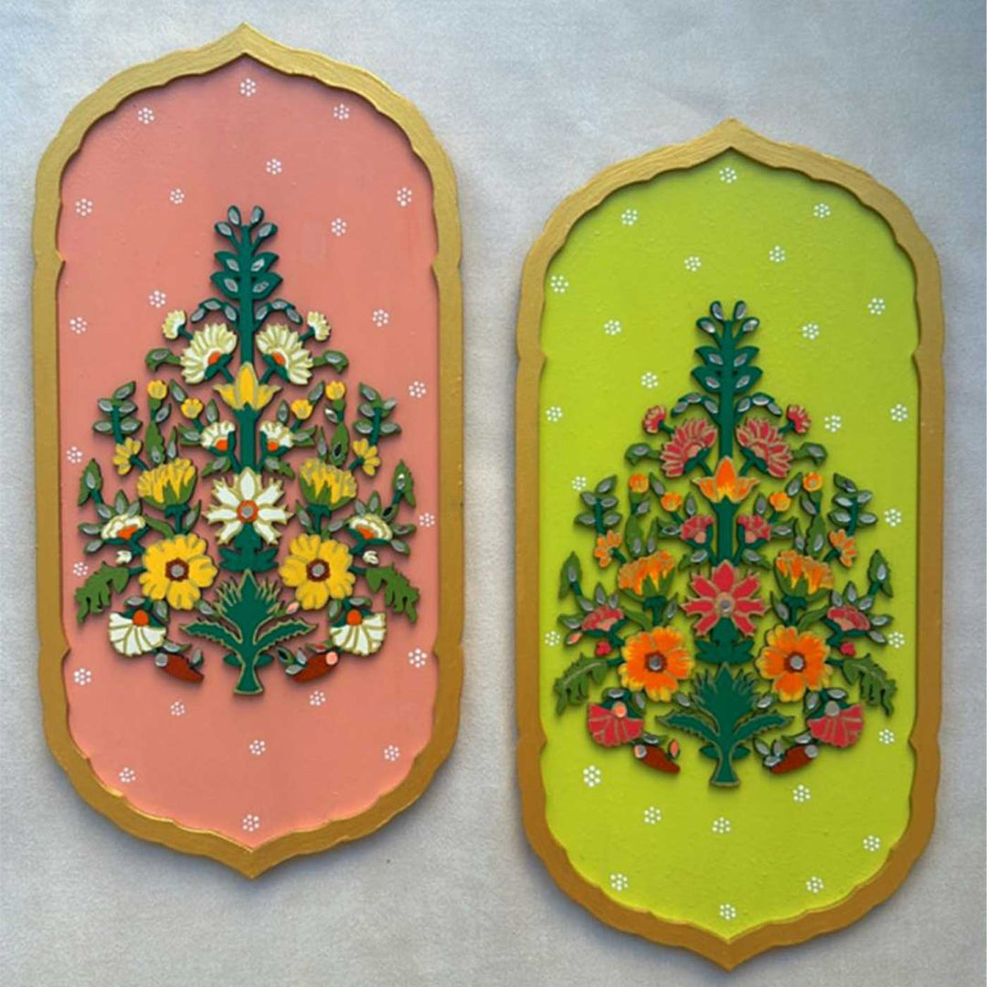 Hand-Painted Floral Motif MDF Wood Wall Decor