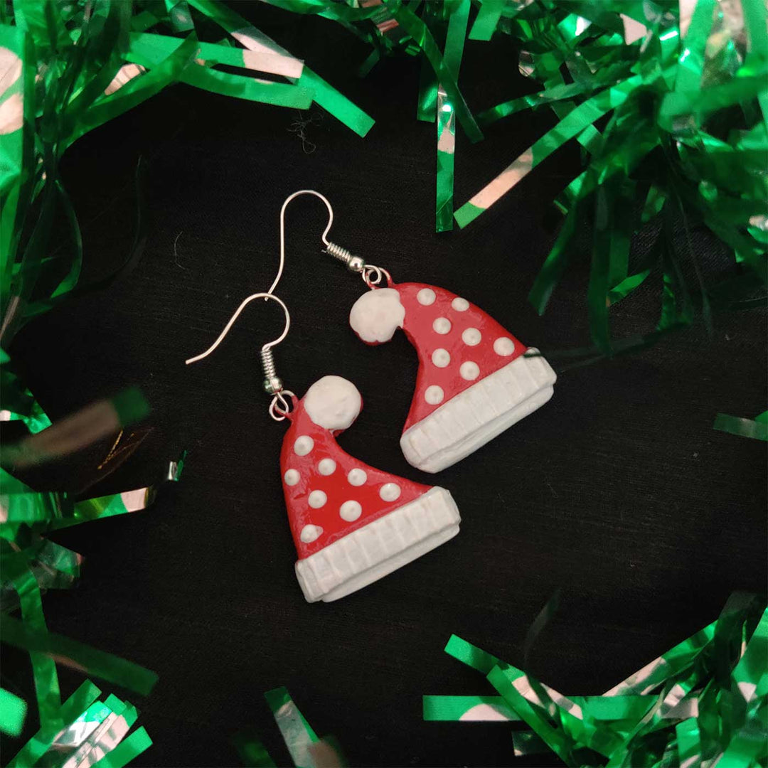 Handmade Santa Cap Clay Earrings | Secret Santa Gift Ideas