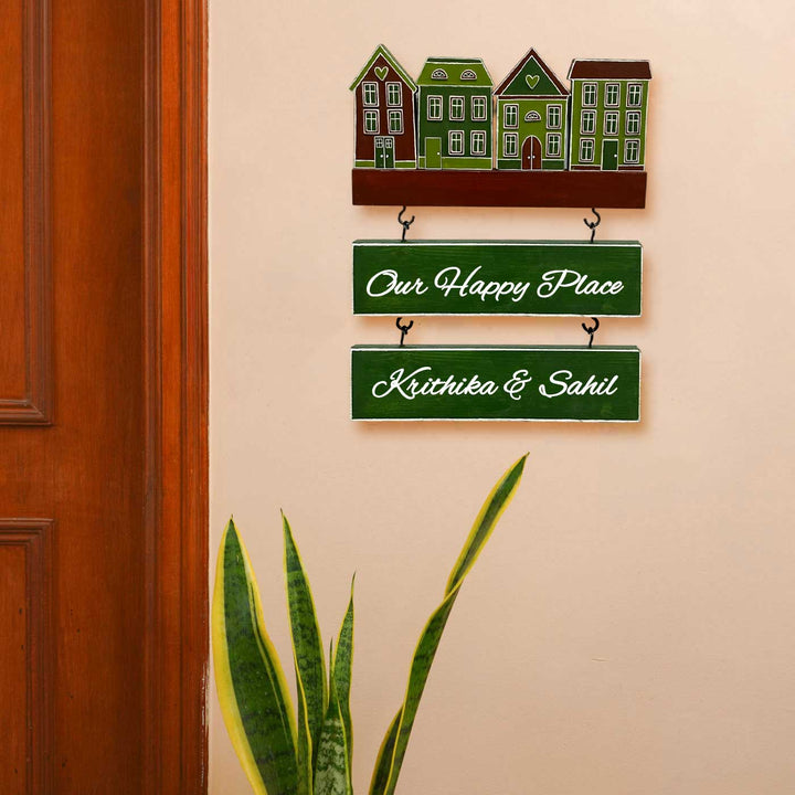 Personalized Green Miniature House Wooden Name Plate