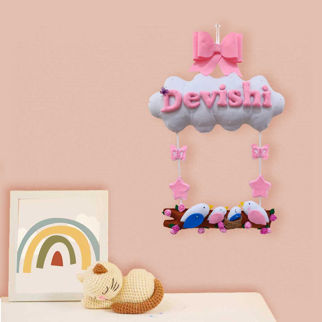 Personalized Handmade Bird Family Theme Felt Kids Name Plate