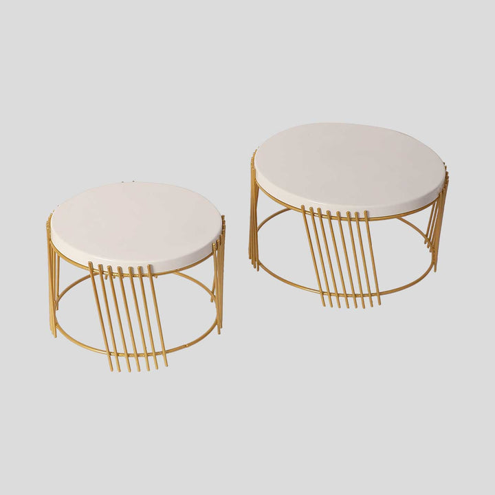 Handmade Gold & White Round Metal Buffet Platter | Set Of 2