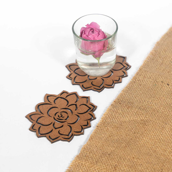 Lotus Blossom MDF Laser-Cut Graceful & Stylish Coaster Set  | Set of 6