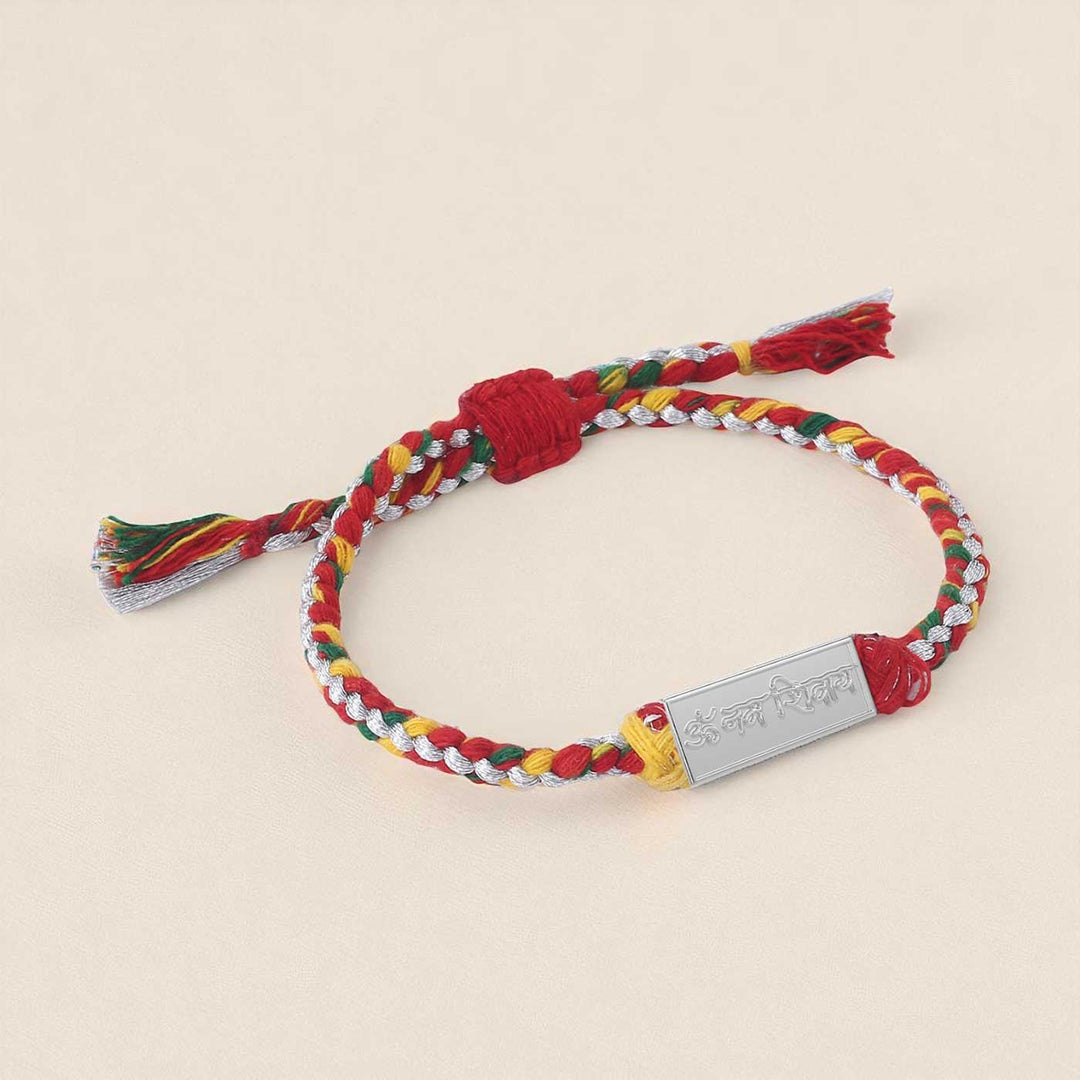 Handmade Har Har Mahadev Design Religious Silver Rakhi For Brother - Single braided Rakhi bracelet