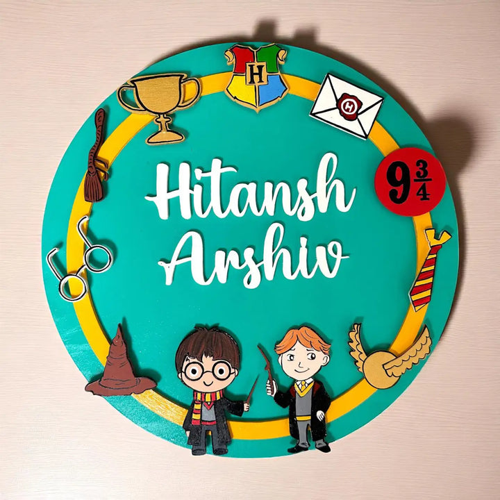 Personalized Harry Potter Theme MDF Wood Kids Name Plate For Siblings